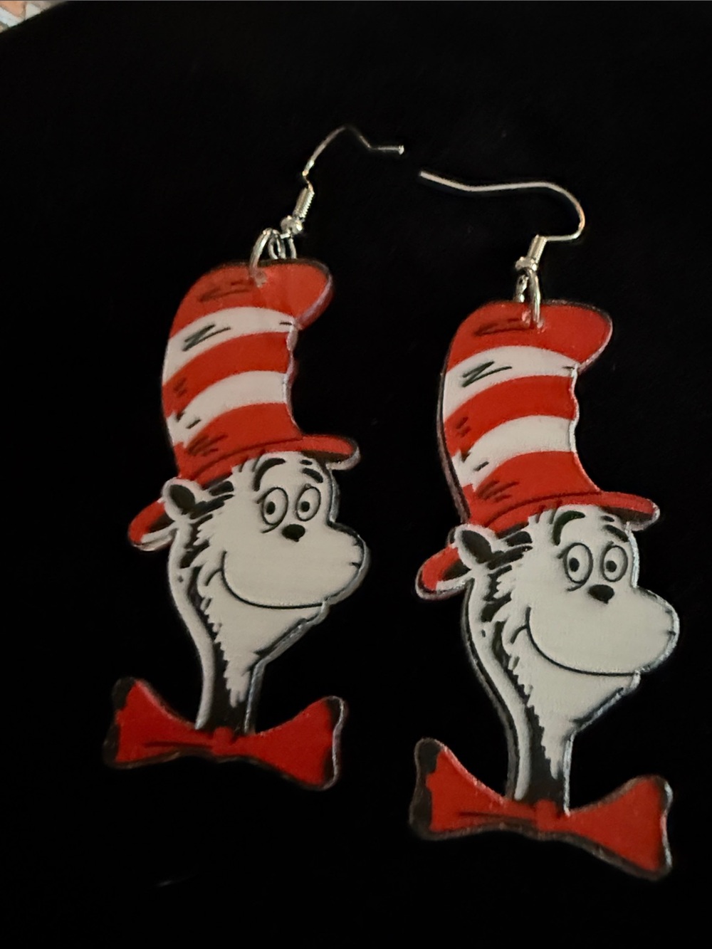 New Women’s 3” Dr. Seuss Cat in the Hat Drop Earrings